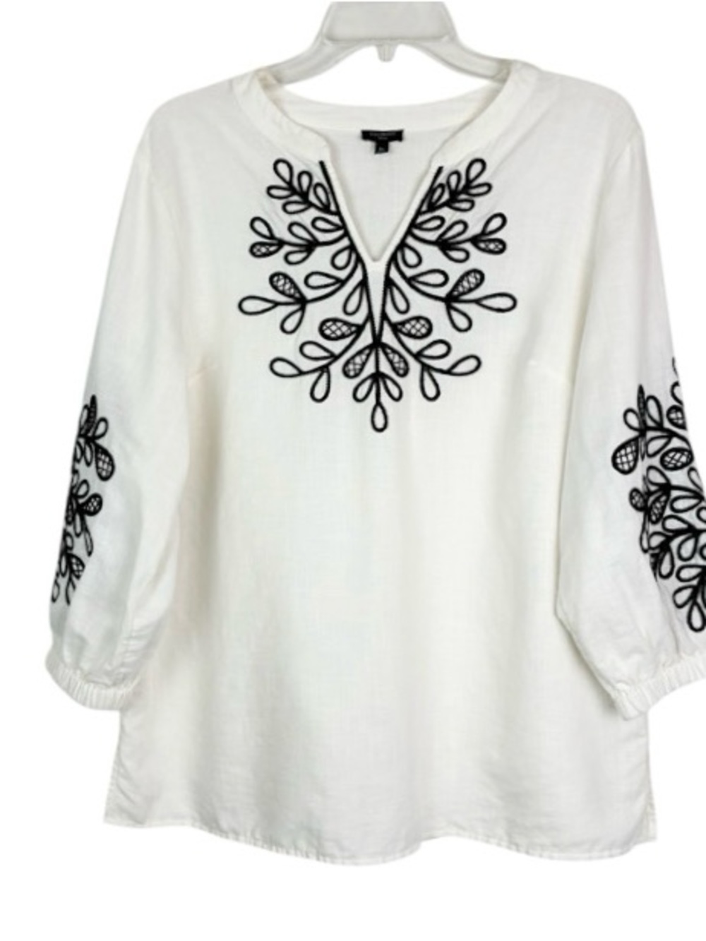 Talbots Linen Blend Embroidered Tunic Blouse Size LP